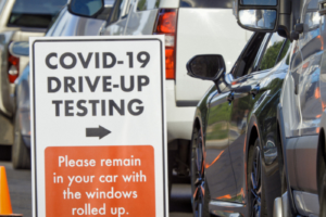 Stock image of a covid-19 drive-up testing location